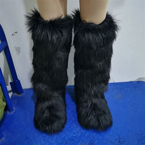 fake fur shoes|faux fur knee high boots.